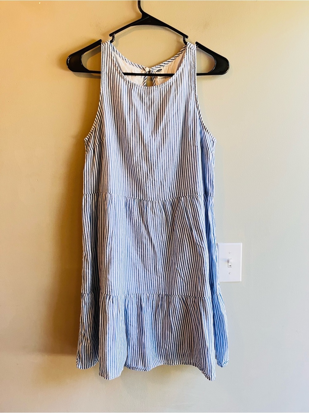 Old Navy White and Blue Vertical Stripe Sleeveless Dress Lined Cotton Small